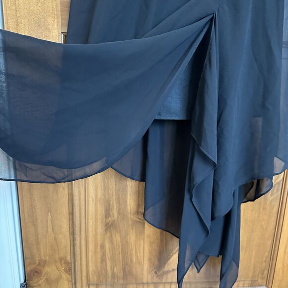 R & M Richards Dress 12 Black Embroidered Beaded Asymmetric Whimsygoth Gatsby - Picture 5 of 8